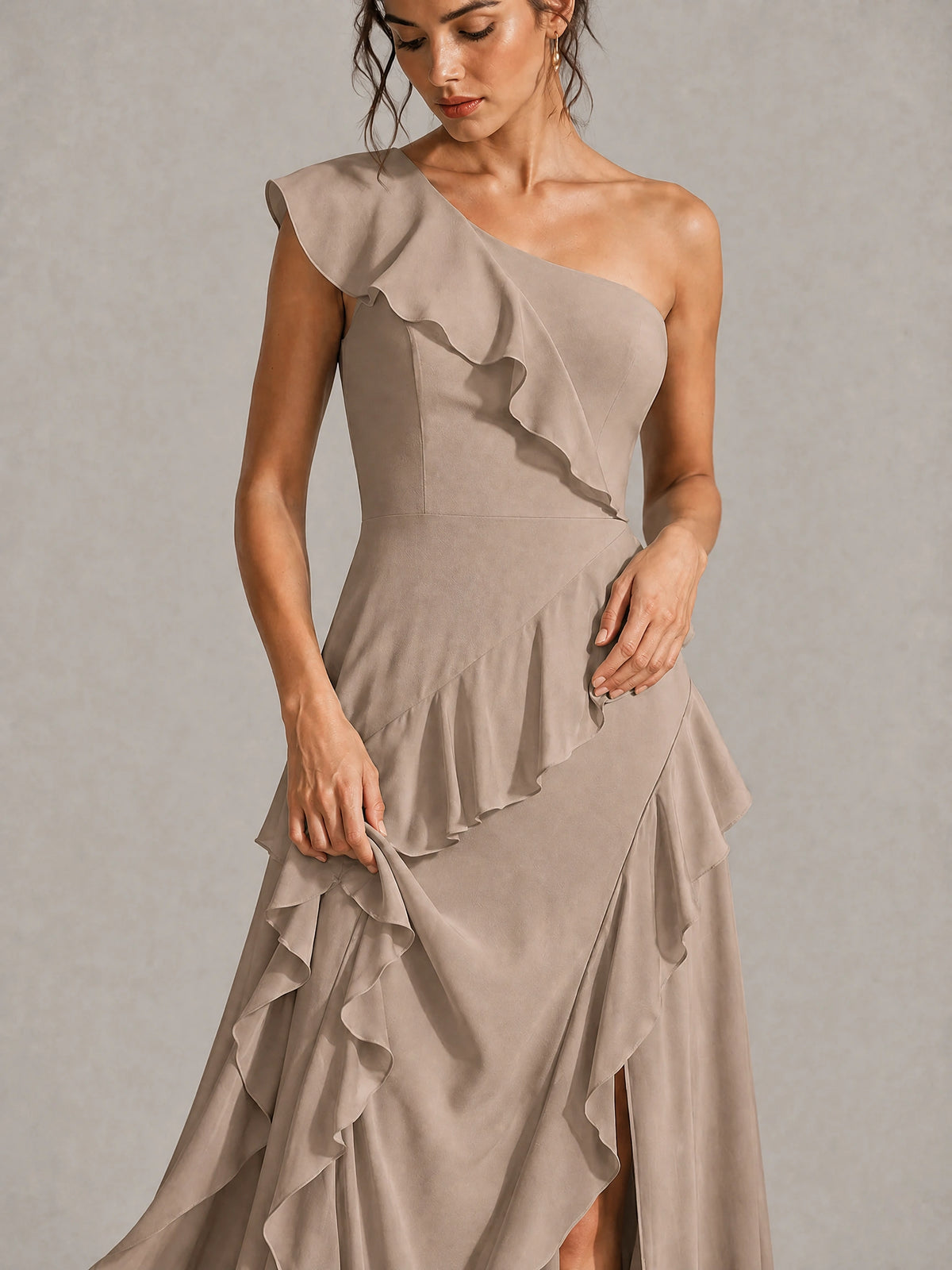 Sage Green One Shoulder Ruffle Bridesmaid Dress