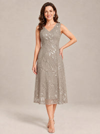 Tea Length Sequin Lace Mother of the Bride Dress with Chiffon Jacket
