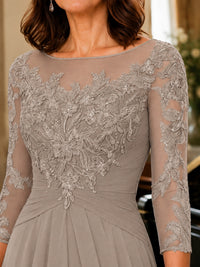 A-Line Chiffon Mother of the Bride Dress with Floral Applique 3/4 Sleeves