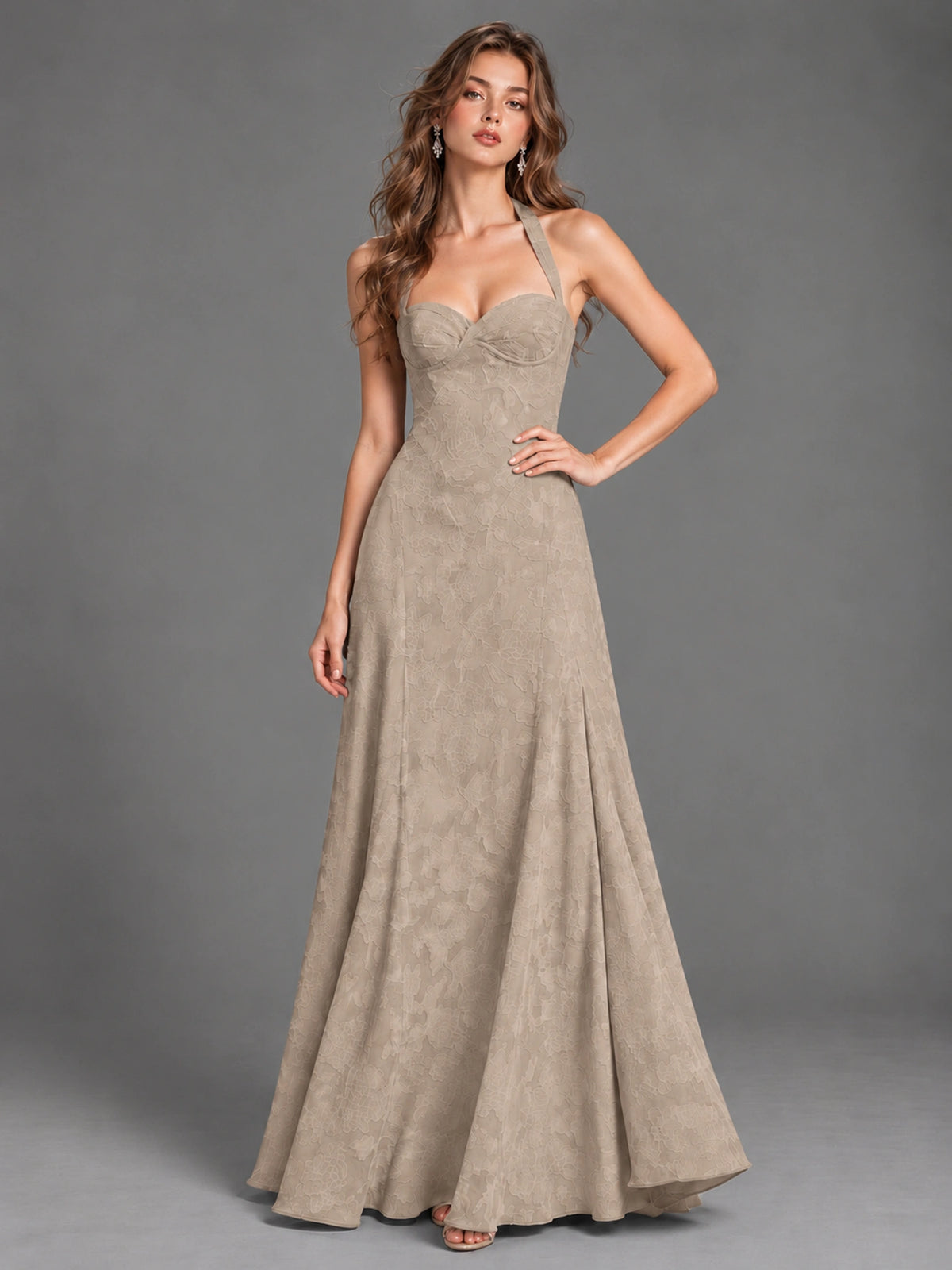 A-Line Halter Floral Chiffon Maxi Dress