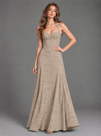 A-Line Halter Floral Chiffon Maxi Dress