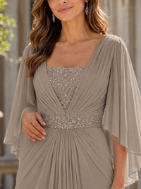 Elegant V-Neck Sequined Chiffon Mother of the Bride Dress with Flutter Sleeves