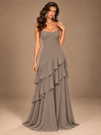 Sweetheart A-Line Ruffle Prom Dress with Spaghetti Straps