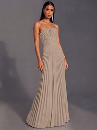 Strapless A-line Long Pleated Satin Prom Dress