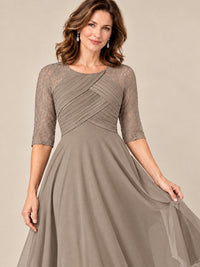Tea-Length Mother of the Bride Dress with Lace 3/4 Sleeves