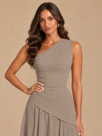 One Shoulder Prom Dress A-line Ruched Women Wedding Formal Gowns