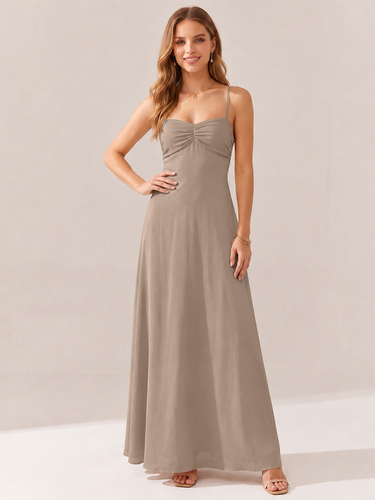 JOVELLEE Yellow Sweetheart Ruched Bust Chiffon Maxi Dress