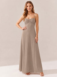 JOVELLEE Yellow Sweetheart Ruched Bust Chiffon Maxi Dress