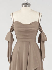 A-Line Ruffles Chiffon Bridesmaid Dress with Slit