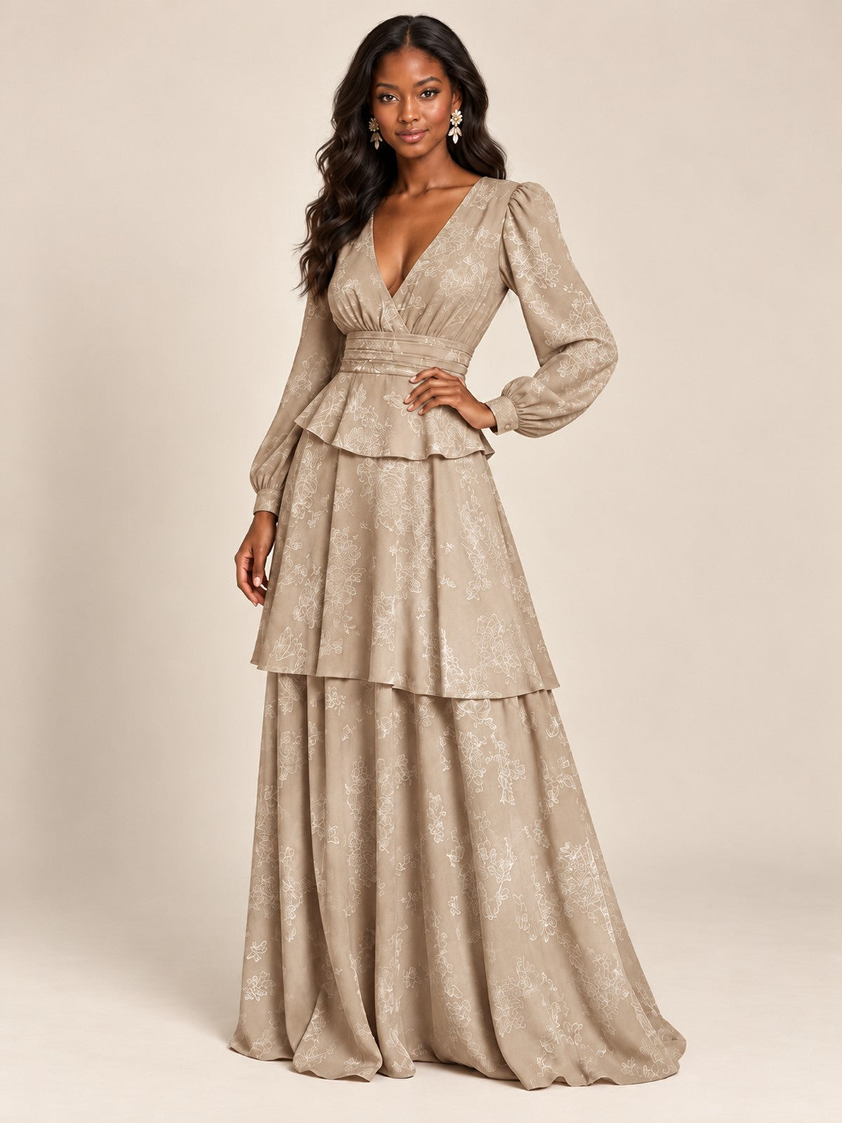 Blush Pink Floral Long Sleeve Maxi Dress