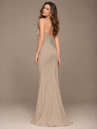 White Strapless Mermaid Maxi Dress with 3D Floral Appliques
