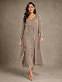 Sequin Chiffon Mother of the Bride Dress with Jacket