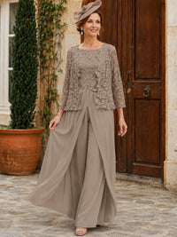Elegant 3-Piece Chiffon Mother of the Bride Pantsuit with Floral Applique Jacket