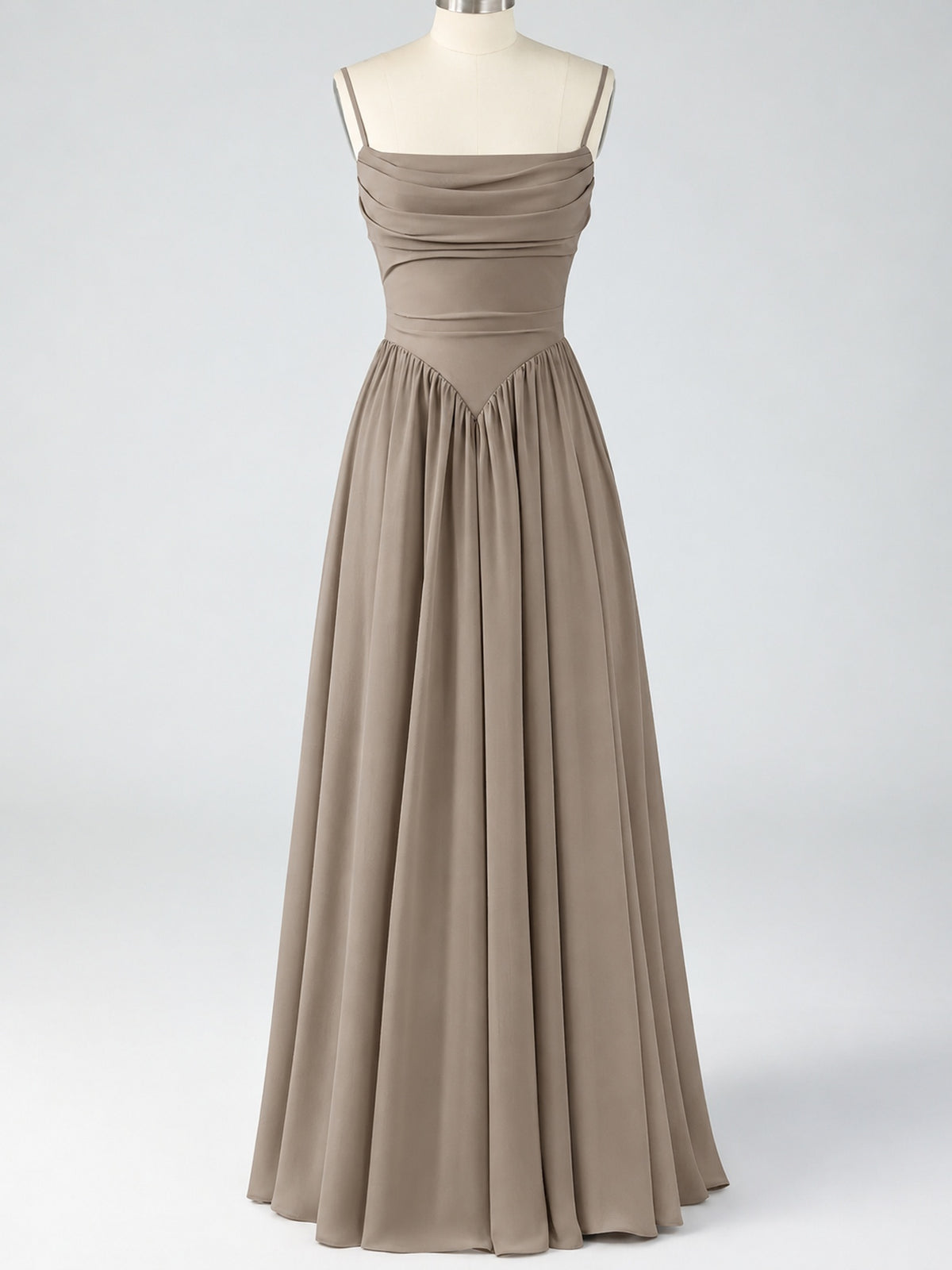 Spaghetti Strap Ruched Chiffon Maxi Dress with Backless