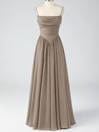 Spaghetti Strap Ruched Chiffon Maxi Dress with Backless