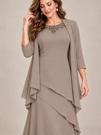 Dusty Blue Two-Piece Chiffon Mother of the Bride Dress with Jacket