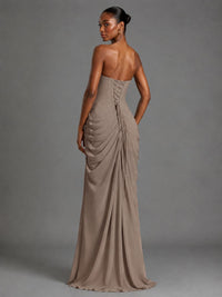 Strapless Bodycon Pleated Chiffon Formal Dress with Slit