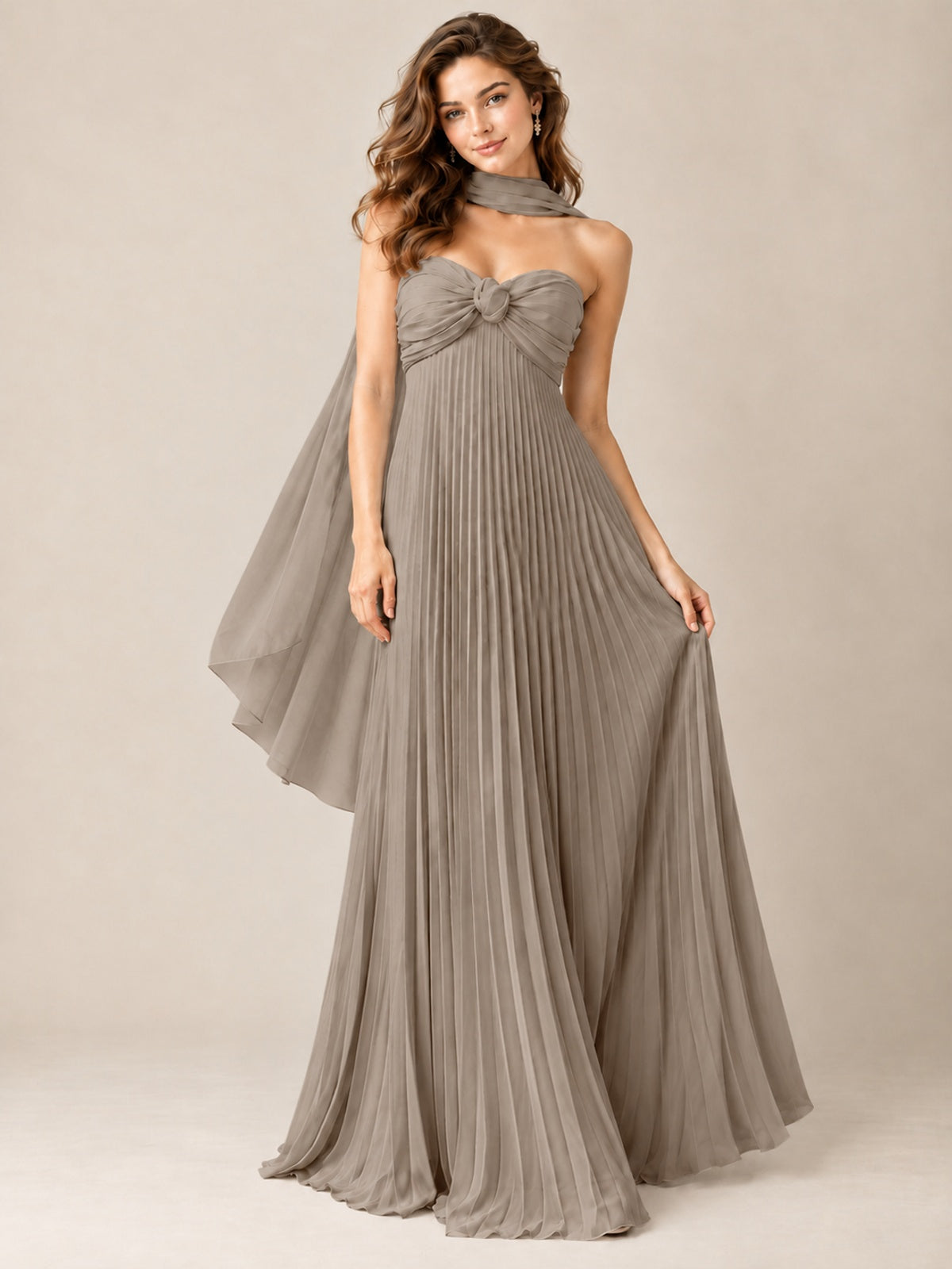 Sweetheart Neckline Pleated Prom Dress Strapless A-line Formal Dress with Flowy Scarf