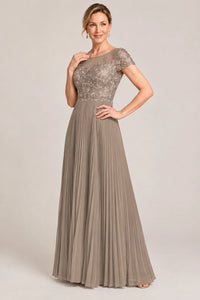 Embroidered Lace Pleated Mother of the Bride Dress