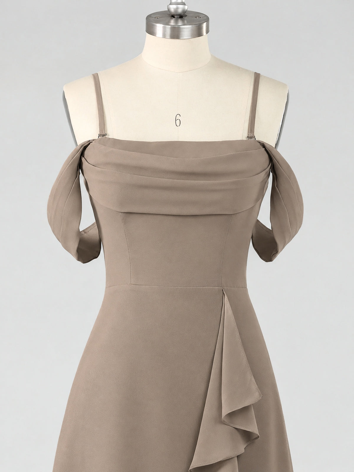 Spaghetti Strap Chiffon Bridesmaid Dress with Ruffles Slit