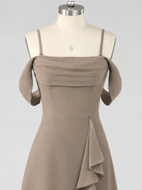 Spaghetti Strap Chiffon Bridesmaid Dress with Ruffles Slit