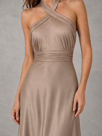 Sage Green Satin A-Line Bridesmaid Dress with Halter Neck
