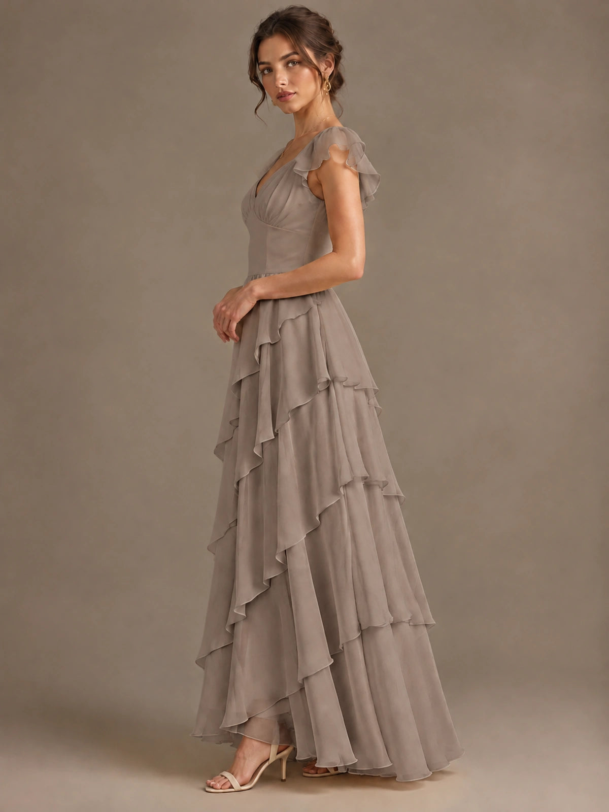 Ruffle Tiered V Neck Maxi Dress