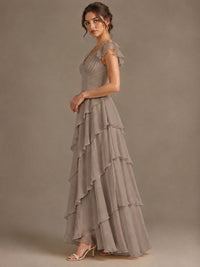 Ruffle Tiered V Neck Maxi Dress