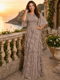Elegant Chiffon Mother of the Bride Dress with Flutter Sleeves and Ruffle Skirt