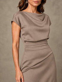 Cowl Neck Satin Mother of the Bride Dress with Ruched Waist