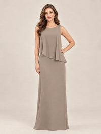Cape Sleeve Mother of the Bride Dress with Asymmetrical Overlay