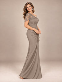 One Shoulder Chiffon Mother of The Bride Dress