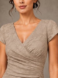 V-Neck Floral Jacquard Mother of the Bride Dress with Slit