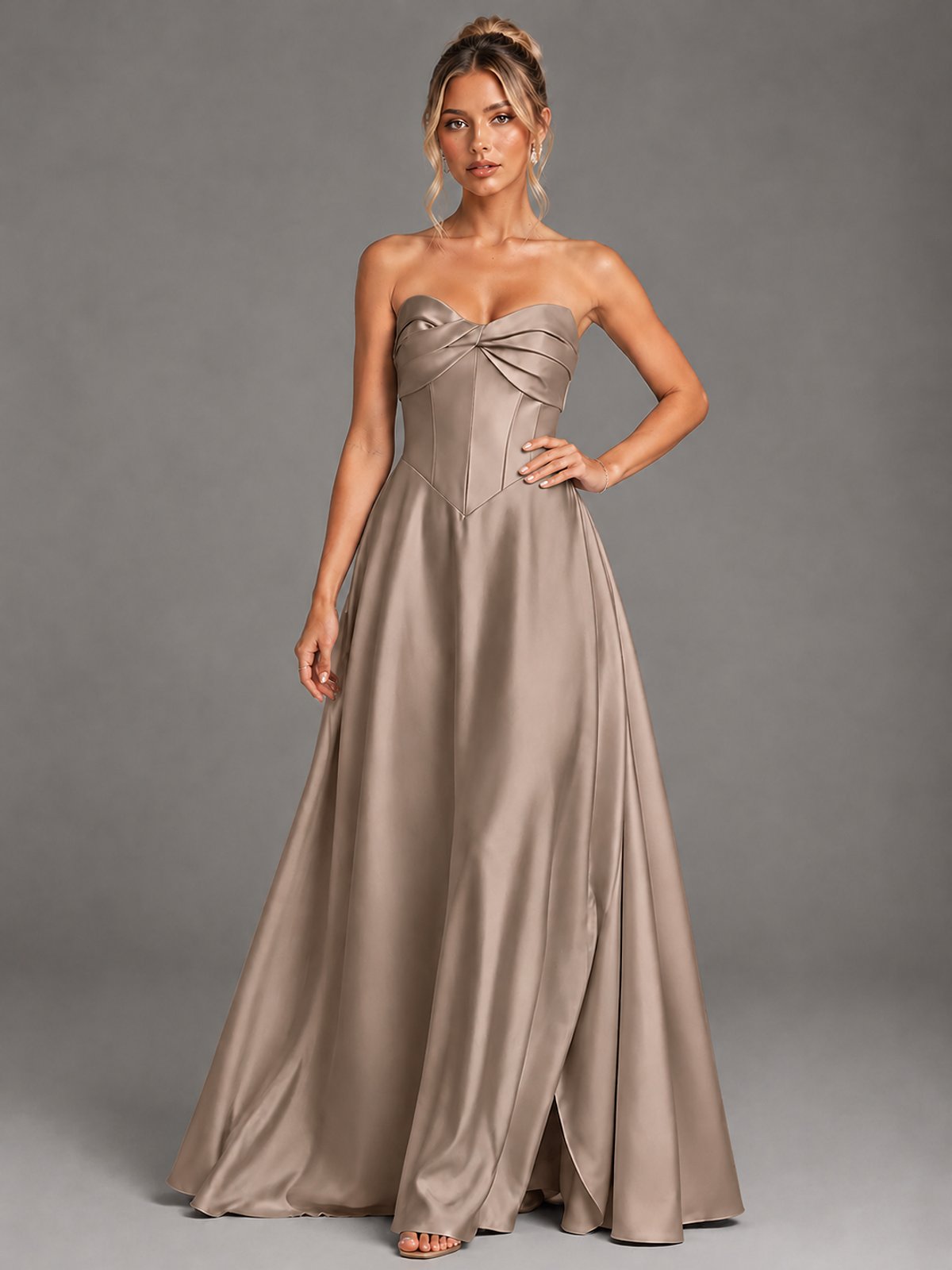 Sweetheart Neck Strapless Satin A-Line Prom Dress