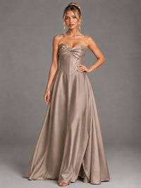 Sweetheart Neck Strapless Satin A-Line Prom Dress