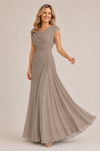 Cowl Neck Ruched Chiffon Mother of the Bride Dress