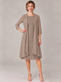 Tea Length Sequin Lace Mother of The Bride Dress with Chiffon Jacket
