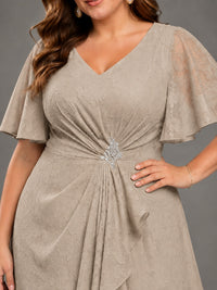 Jacquard Chiffon A-Line V-Neck High-Low Mother of the Bride Dress