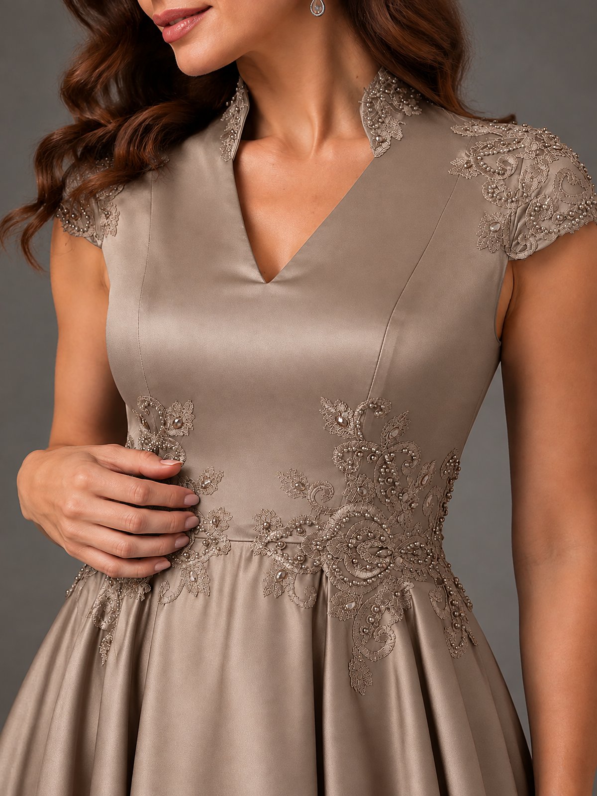 Lace Appliqué A-Line Satin Maxi Dress