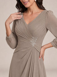 V-Neck Pleated Chiffon Mother of the Bride Dress with Flutter Sleeves