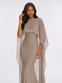 Satin Cape Prom Dresses Meramid Maxi Dress