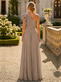 One Shoulder Pleated Chiffon A-Line Floor-Length Bridesmaid Dress