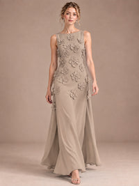 3D Floral Applique Sleeveless Formal Maxi Dress