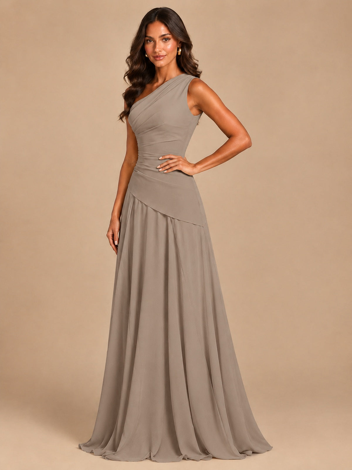 One Shoulder Prom Dress A-line Ruched Women Wedding Formal Gowns
