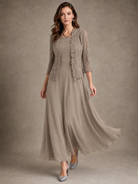 2-Piece Chiffon Mother of the Bride Dress with Lace Jacket
