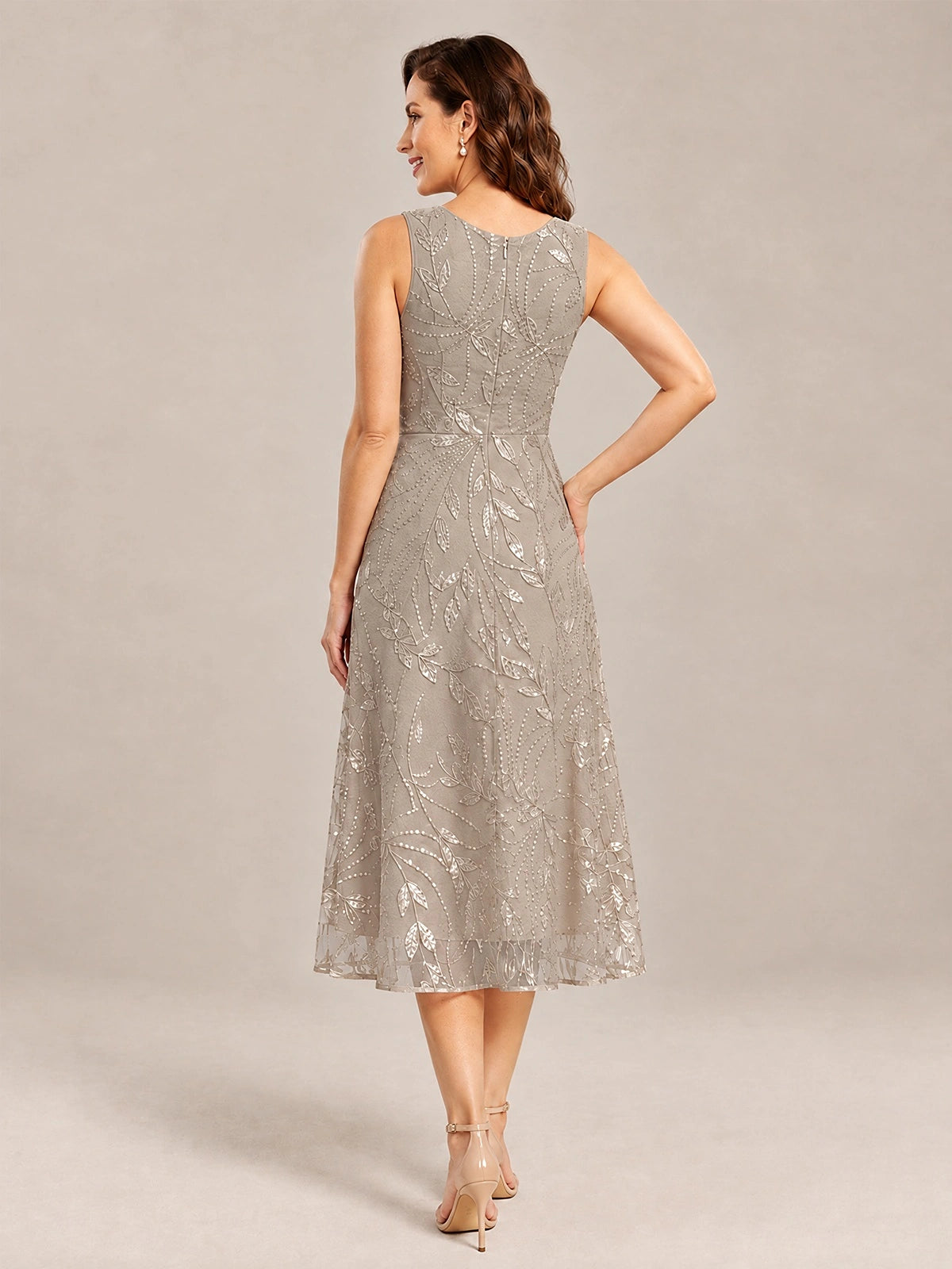 Tea Length Sequin Lace Mother of the Bride Dress with Chiffon Jacket