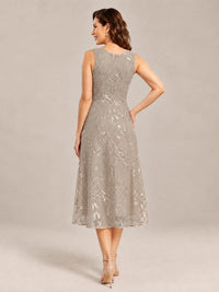 Tea Length Sequin Lace Mother of the Bride Dress with Chiffon Jacket