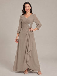 V-Neck Pleated Chiffon Mother of the Bride Dress with Flutter Sleeves