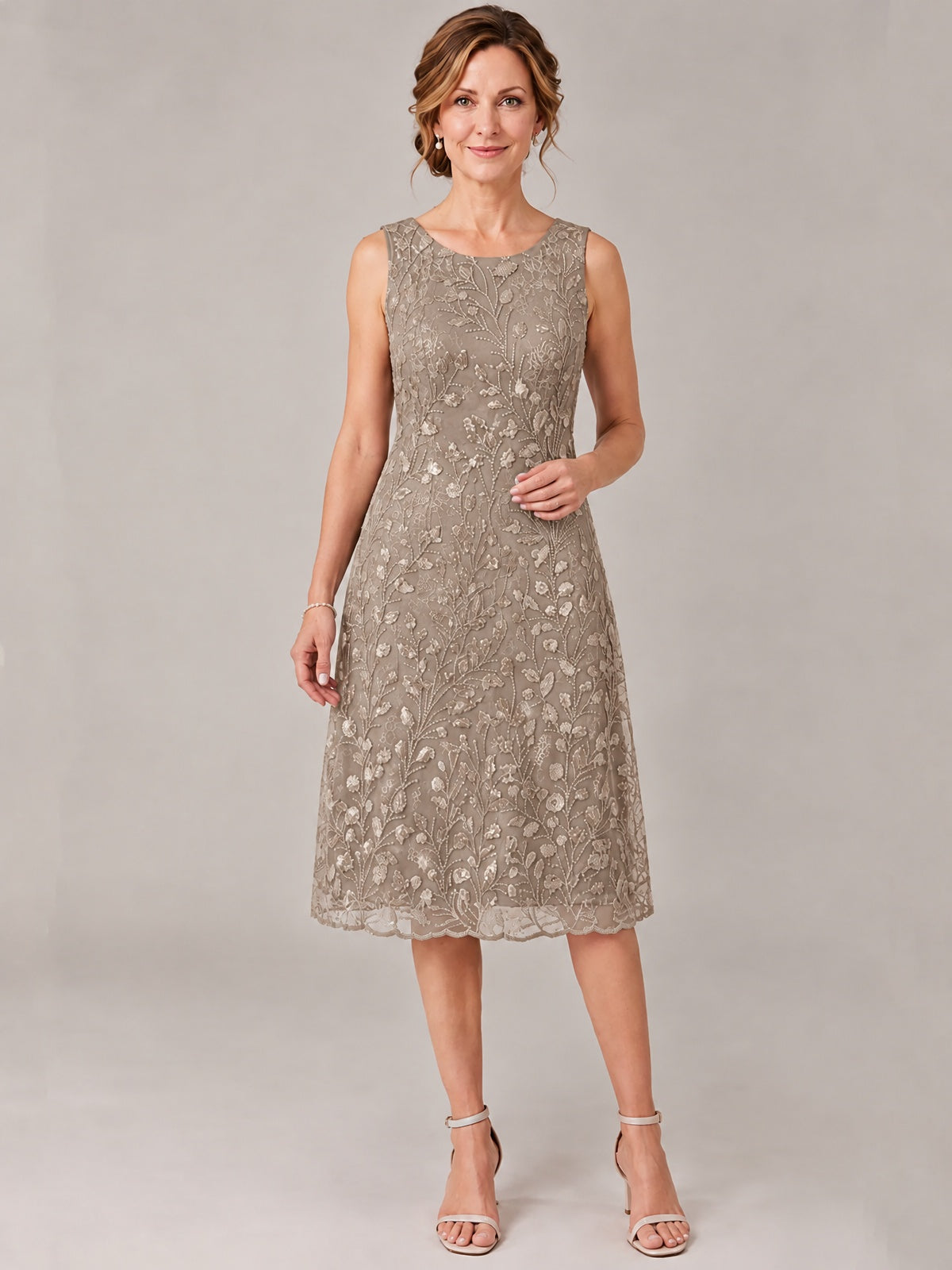 Tea Length Sequin Lace Mother of The Bride Dress with Chiffon Jacket
