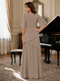 Asymmetric Draped Chiffon Mother of the Bride Dress with Flutter Sleeves